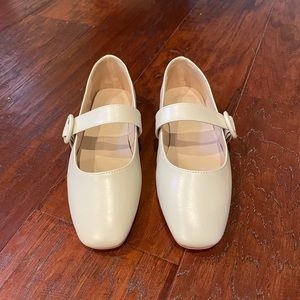 beige cream mary jane flats ankle strap